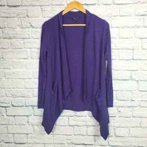Eileen Fisher Purple Drape Front open cardigan